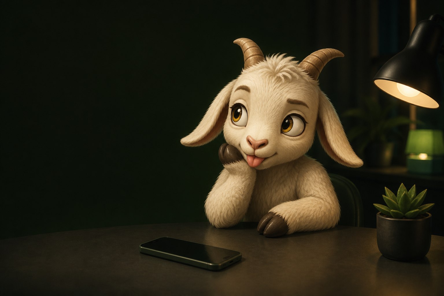 Cabrinha pensativa diante de um celular com a tela apagada