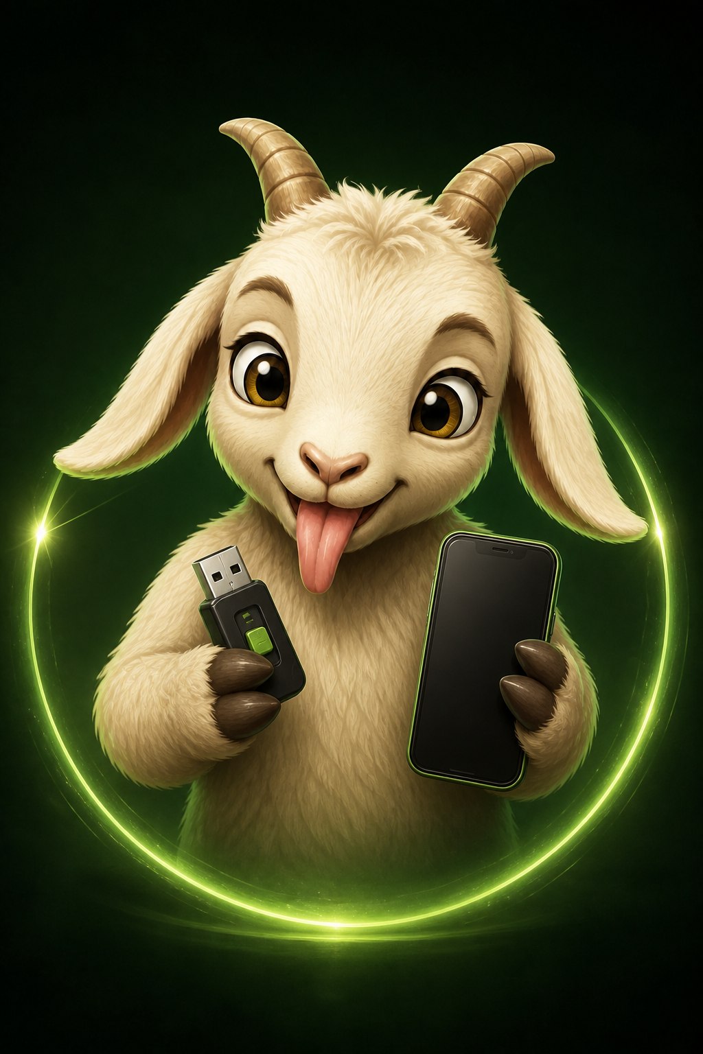 Cabrinha protegendo um celular e um dispositivo USB
