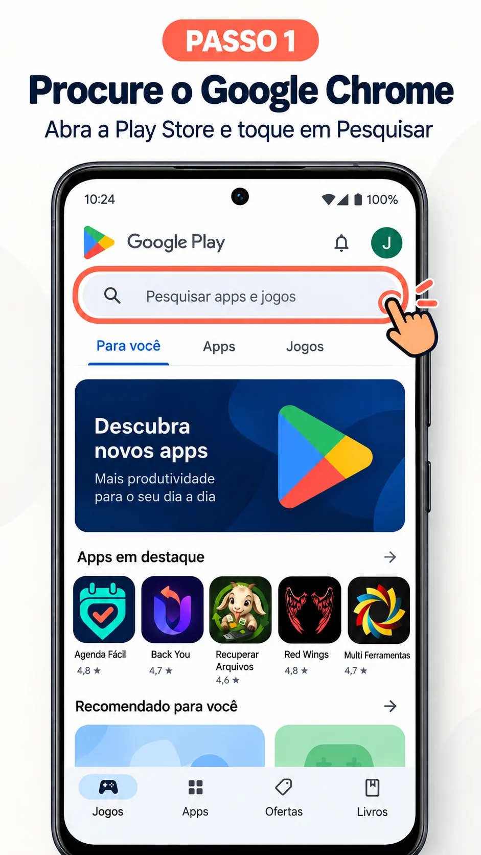 Play Store com a barra Pesquisar apps e jogos destacada