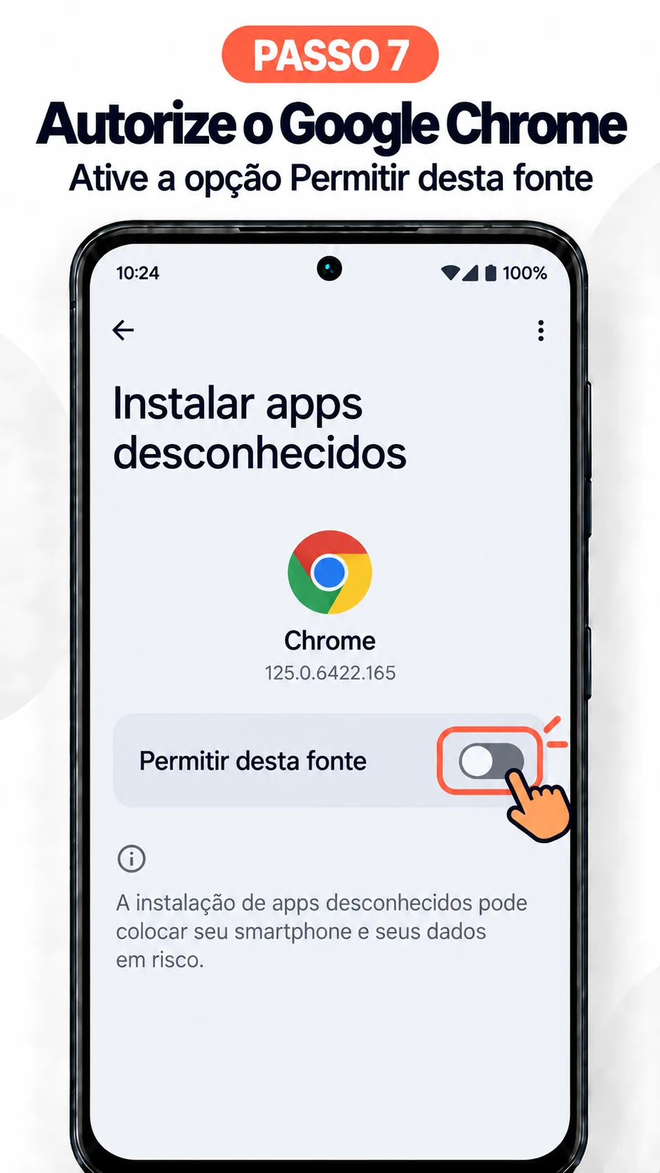 Tela Instalar apps desconhecidos do Chrome com a chave Permitir desta fonte destacada
