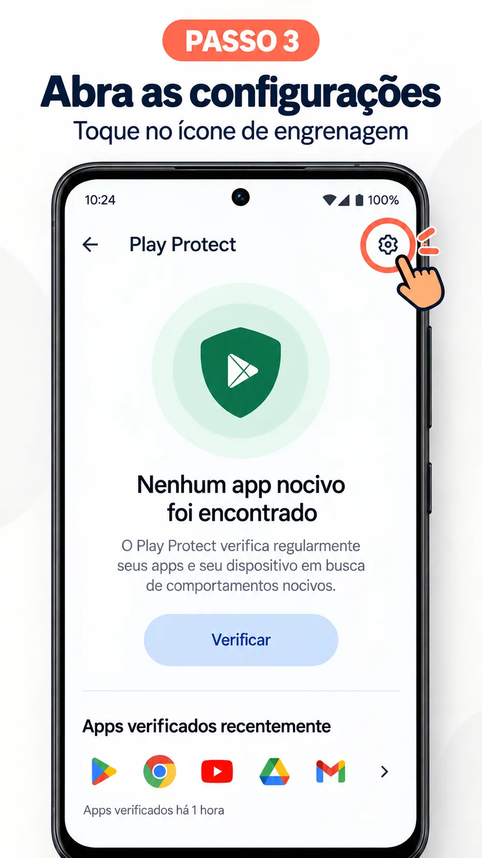 Tela do Play Protect com o ícone de engrenagem destacado